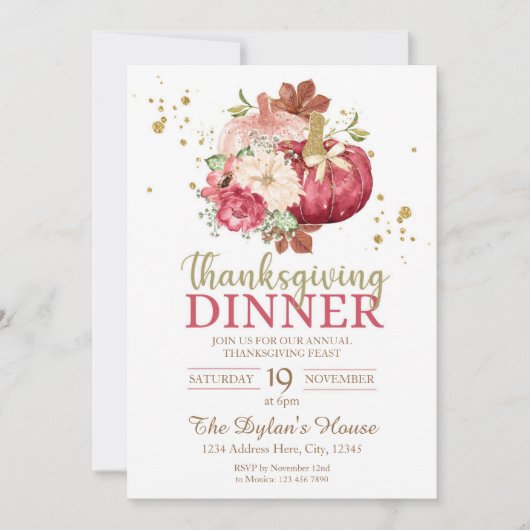 感謝祭ディナー招待状 招待状 (正面)