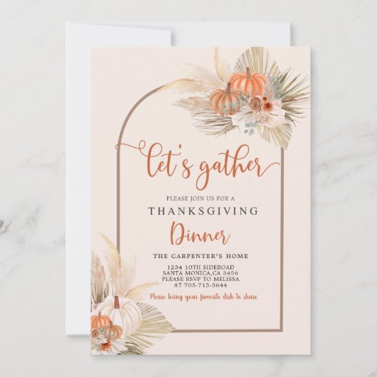 感謝祭ディナー招待状 招待状 (正面)