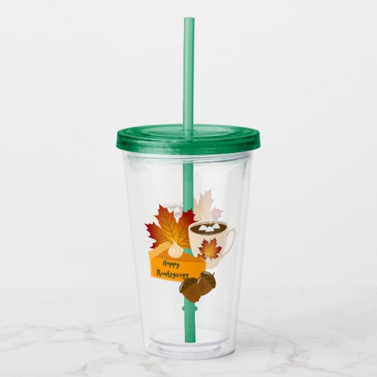 感謝祭ディナー料理パンプキンパイホットチョコ アクリルタンブラー (正面)