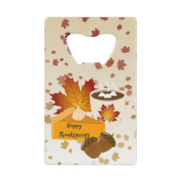 感謝祭ディナー料理パンプキンパイホットチョコ クレジットカード栓抜き