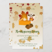 感謝祭ディナー料理パンプキンパイホットチョコ 招待状 (正面/裏面)