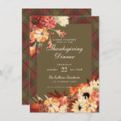 感謝祭ディナー秋の葉カボチャタータンチェック 招待状 (正面/裏面)