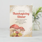 感謝祭ディナー秋秋レッドマッシュルーム金ゴールド 招待状 (スタンド正面)