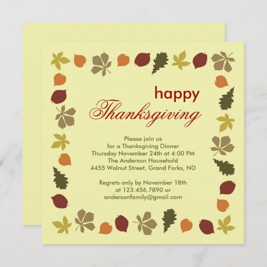 感謝祭ディナー紅葉招待状 招待状 (正面/裏面)