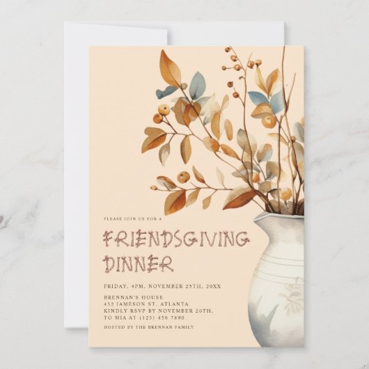 感謝祭ディナー素朴秋フレンドシップ 招待状 (正面)