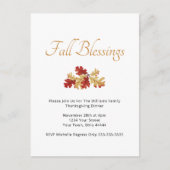 感謝祭ディナー素朴秋金ゴールド葉レッド インビテーションポストカード (正面)