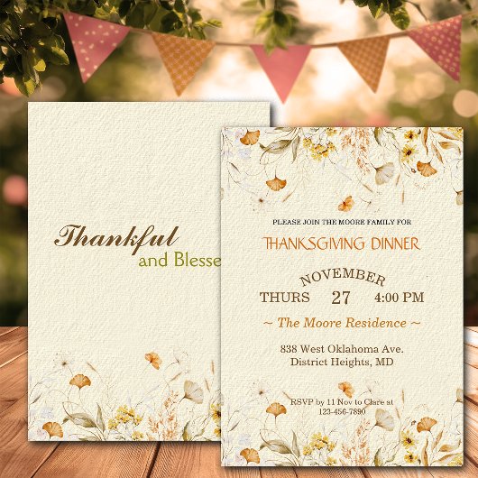感謝祭ディナー素朴花模様カスタム 招待状