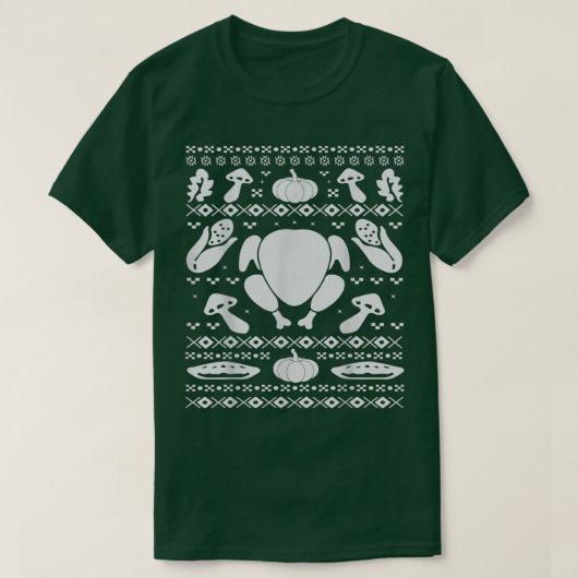 感謝祭ディナー醜いクリスマスセータースタイル Tシャツ (デザイン正面)