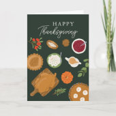 感謝祭ディナー饗宴グリーングリーティングカード シーズンカード (正面)