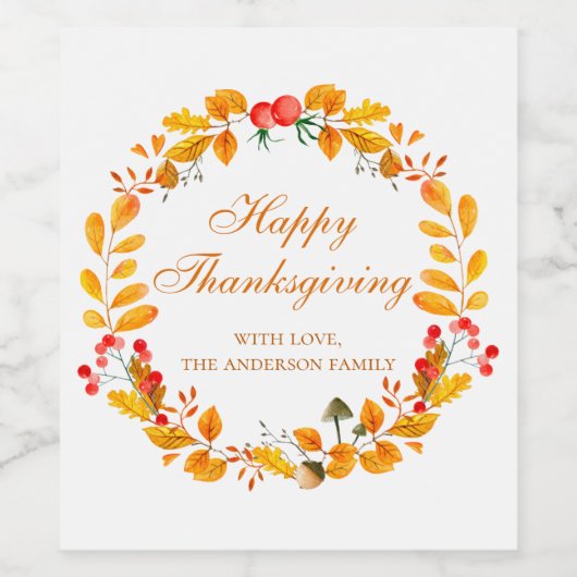 感謝祭ディナー。フレンドシップ秋リース ワインラベル (シングルラベル)