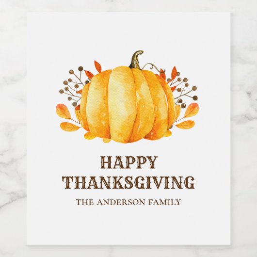 感謝祭ディナー。フレンドリーな秋のカボチャ ワインラベル (シングルラベル)