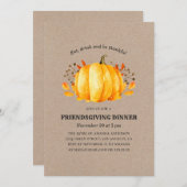 感謝祭ディナー。フレンドリーな素朴なカボチャ 招待状 (正面/裏面)