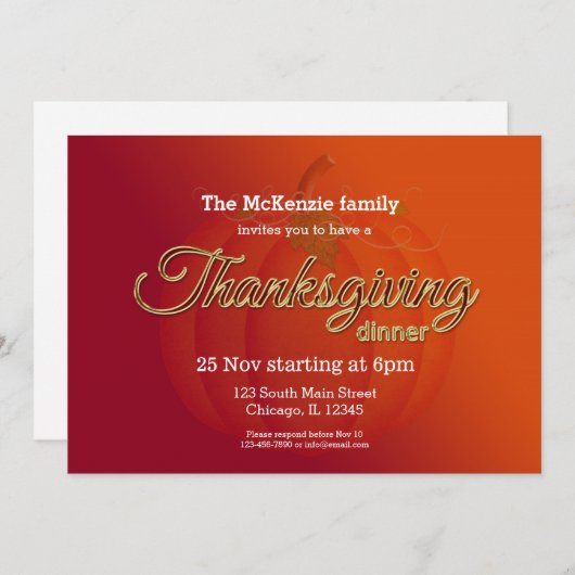 感謝祭ディナー 招待状 (正面/裏面)
