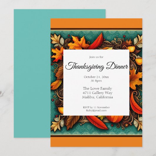 感謝祭ディナー 招待状 (正面/裏面)