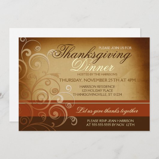 感謝祭ディナー 招待状 (正面/裏面)