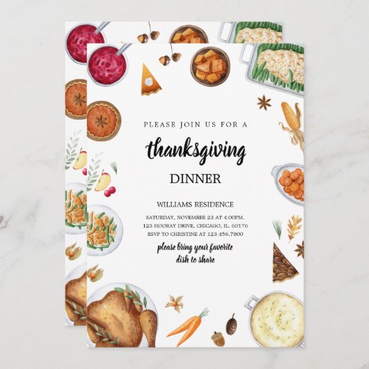 感謝祭ディナー 招待状 (正面/裏面)