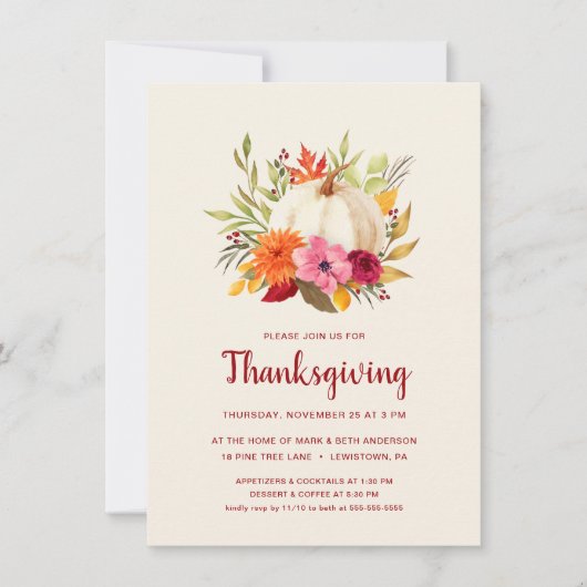 感謝祭ディナー | 水彩かぼちゃフローラ 招待状 (正面)