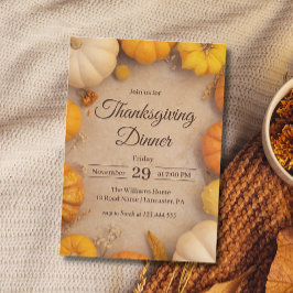 感謝祭ディナ素朴ーヴィンテージパンプキン秋 招待状