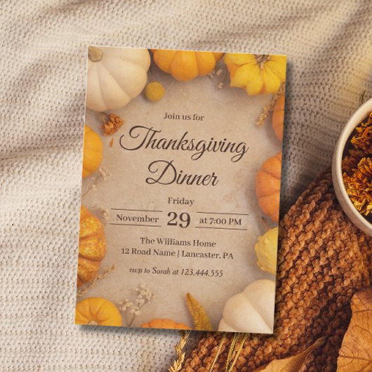 感謝祭ディナ素朴ーヴィンテージパンプキン秋 招待状