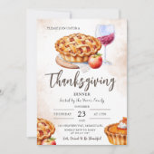 感謝祭ディナ素朴ー水カラーパンプキンパイ 招待状 (正面)