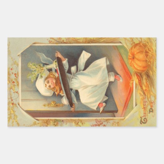 感謝祭デイガールシェフヴィンテージシール 長方形シール (正面)