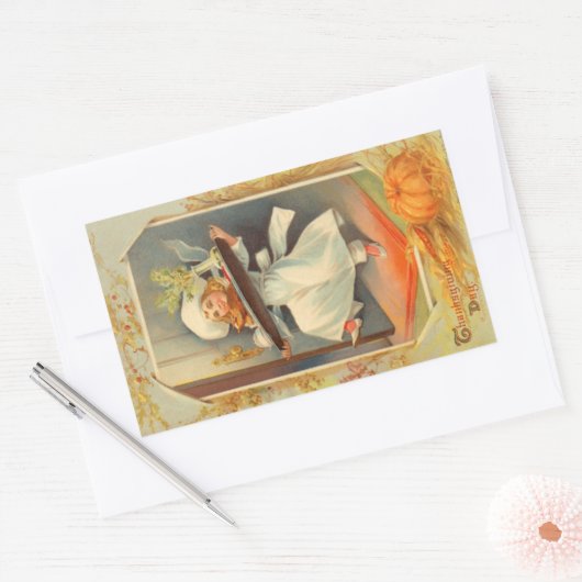 感謝祭デイガールシェフヴィンテージシール 長方形シール (封筒)