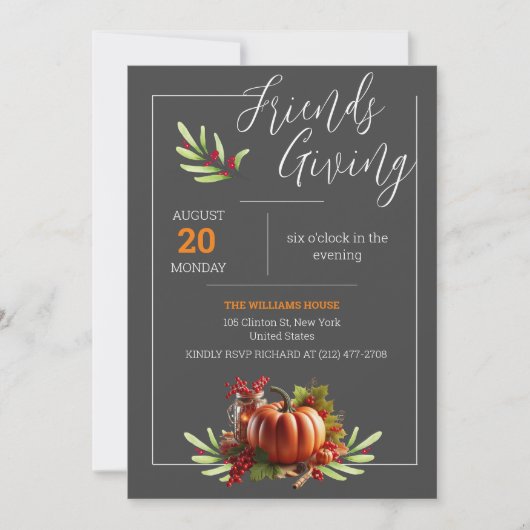 感謝祭デイブラックテーマディナーパーティー 招待状 (正面)