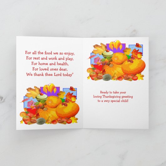 感謝祭デー子供へカード シーズンカード (内部)