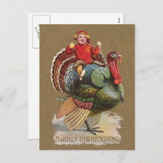 感謝祭トルコおもしろいヴィンテージ挨拶 シーズンポストカード (正面/裏面)