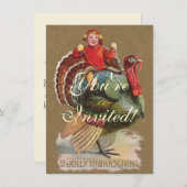 感謝祭トルコおもしろいヴィンテージ挨拶 招待状 (正面/裏面)