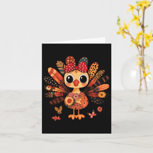 感謝祭トルコかわいいコケット弓ガールキッドウォム カード (黄色い花)