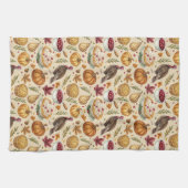 感謝祭トルコとカボチャの収穫パターン キッチンタオル (横)