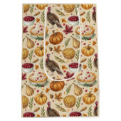 感謝祭トルコとカボチャの収穫パターン ミディアムペーパーバッグ (裏面)