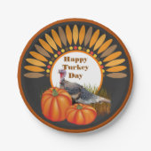 感謝祭トルコとカボチャデザイン ペーパープレート (正面)