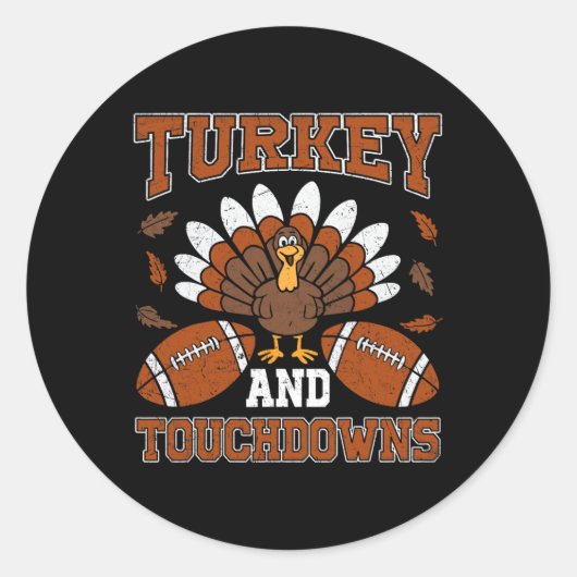 感謝祭トルコとタッチダウンズサッカーメンズキ ラウンドシール (正面)