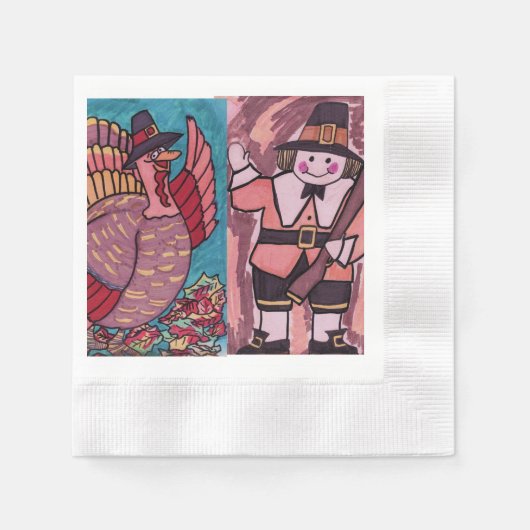 感謝祭トルコとピラグラムナプキン 縁ありカクテルナプキン (正面)