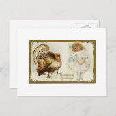 感謝祭トルコと小さな女の子はがき シーズンポストカード (正面/裏面)