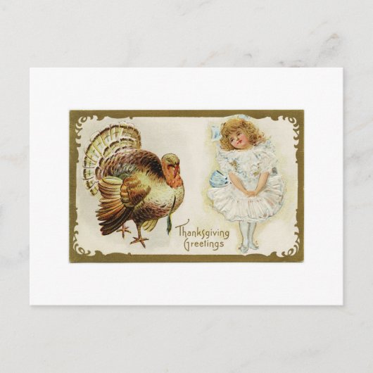 感謝祭トルコと小さな女の子はがき シーズンポストカード (正面)