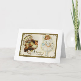 感謝祭トルコと小さな女の子グリーティングカード シーズンカード