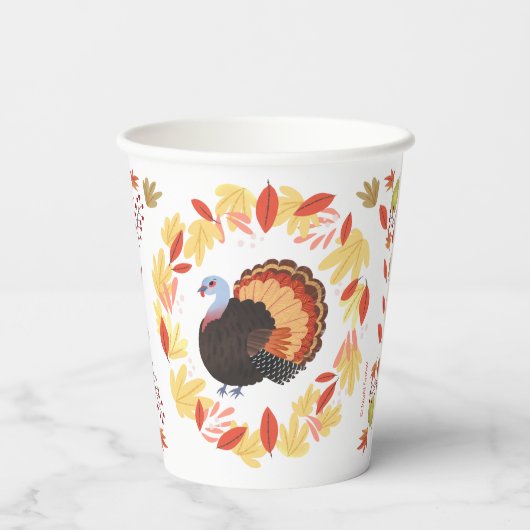 感謝祭トルコと紅葉紙カップ 紙コップ (裏面)
