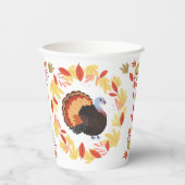 感謝祭トルコと紅葉紙カップ 紙コップ (正面)