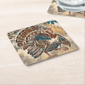 感謝祭トルコのコースターのためのホリデーテーブル スクエアペーパーコースター (アングル)