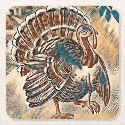 感謝祭トルコのコースターのためのホリデーテーブル スクエアペーパーコースター (正面)