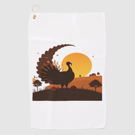 感謝祭トルコのシルエット – サンセットハーベストSc ゴルフタオル (正面)