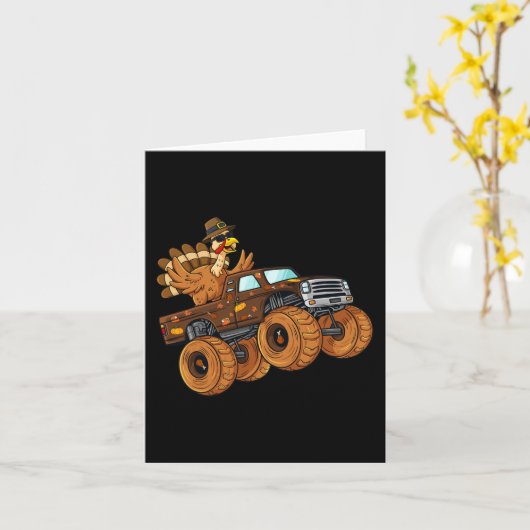 感謝祭トルコ乗馬モンスタートラック少年たち子供 カード (黄色い花)