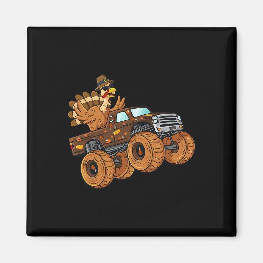 感謝祭トルコ乗馬モンスタートラック少年たち子供 マグネット (正面)