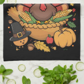感謝祭トルコ感謝祭パイ秋家族 キッチンタオル (折り畳み)