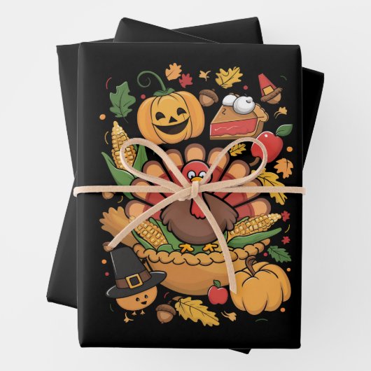 感謝祭トルコ感謝祭パイ秋家族 ラッピングペーパーシート (インサイチュ)