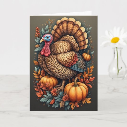 感謝祭トルコ折り畳みグリーティングカード カード (小さな植物)
