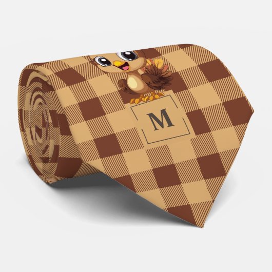 感謝祭トルコ水牛のプレイドモノグラムの ネクタイ (ロール)